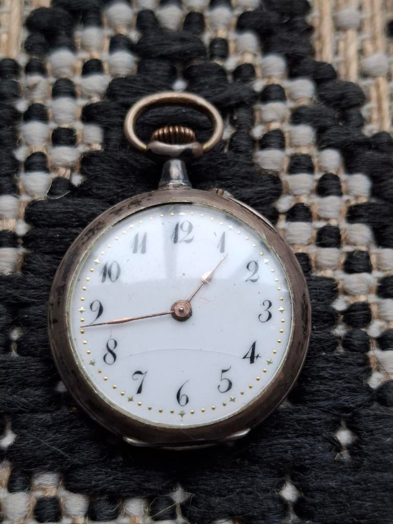 Vintage Zakhorloge - Remontoir Cylindre 10 Rubis, Ophalen of Verzenden, Zilver, Zakhorloge, Overige merken