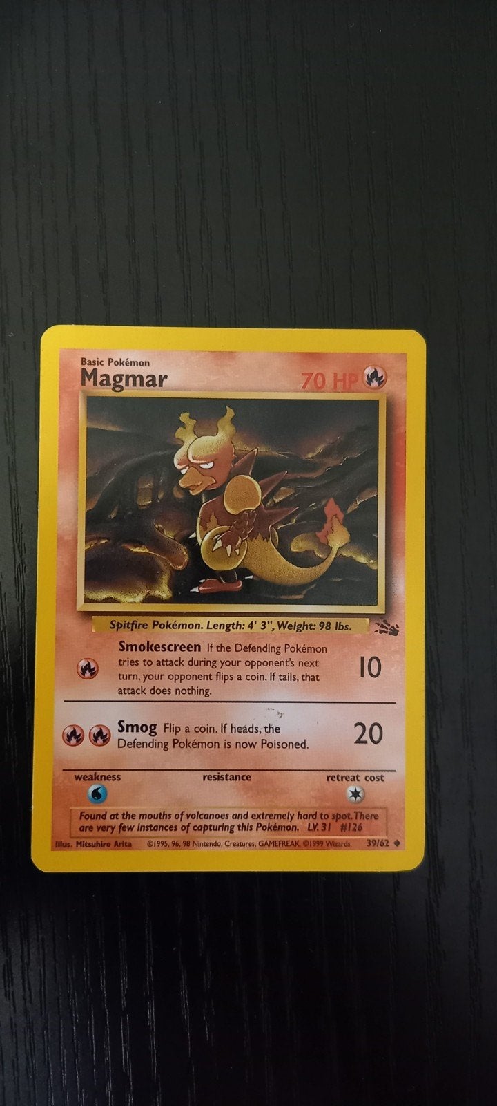 Pokémon Kaart - Magmar (Basis Pokémon, 70 HP, 39/62), Ophalen of Verzenden, Gebruikt, Losse kaart