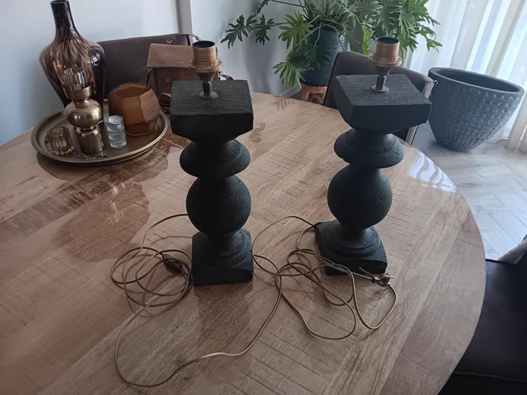 Set van 2 Balusterlampen - Zwart Hout, Huis en Inrichting, Ophalen of Verzenden, Gebruikt