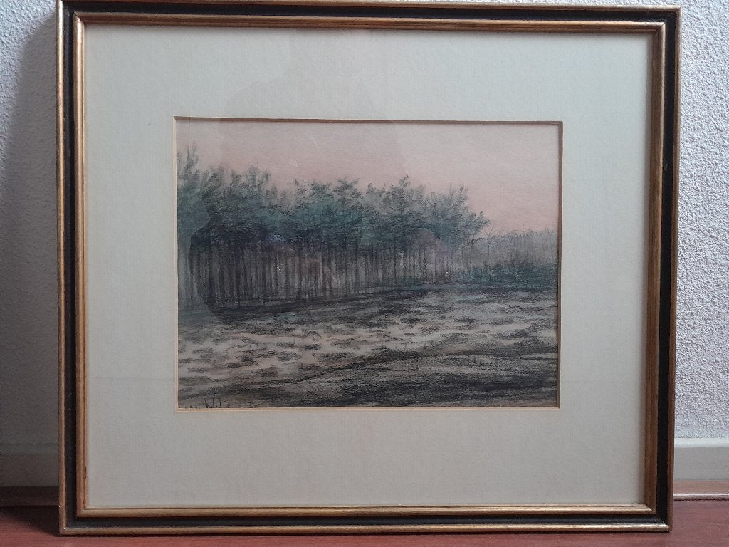 Zandverstuiving op de Veluwe. Waterverf schilderij, Ophalen, Minder dan 50 cm, Gebruikt, Oorspronkelijke maker