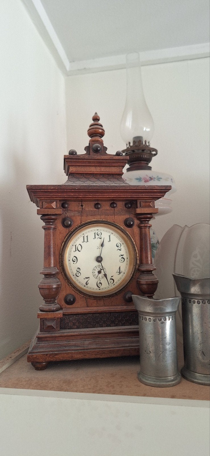 Antieke Houten Pendule - Sierlijke Tafelklok, Ophalen