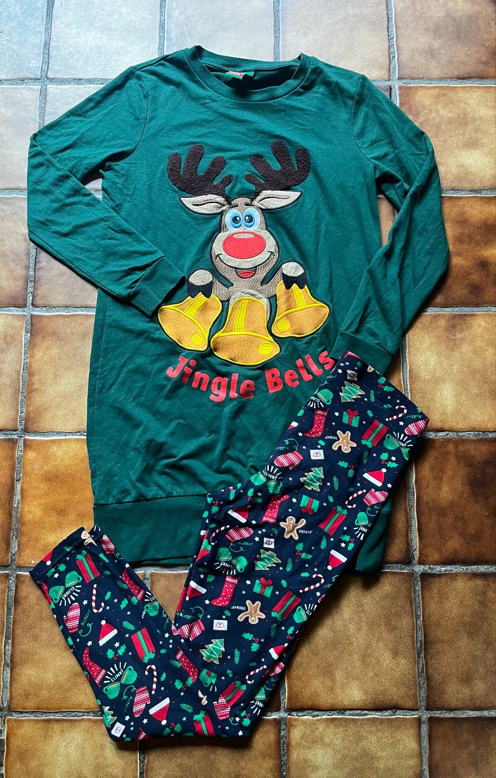 Kerstset dames Jingle Bells jurk & kerstlegging (M), Ophalen of Verzenden, Gebruikt