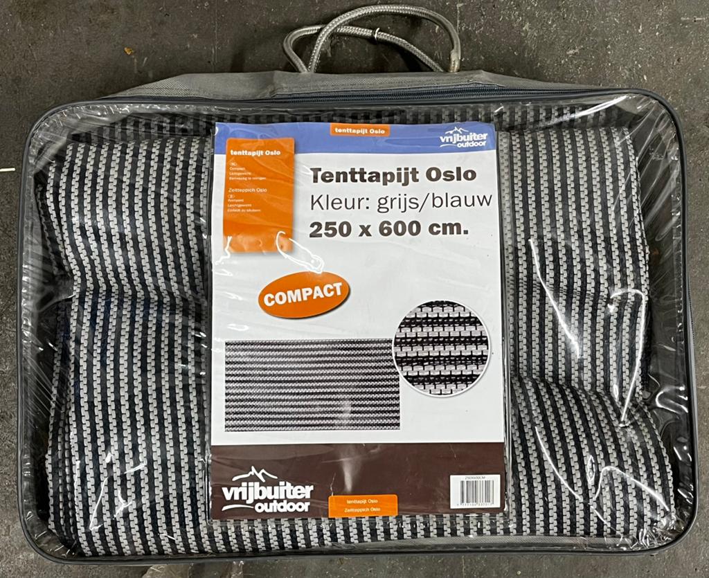 Vrijbuiter Outdoor Tenttapijt Oslo Grijs/Blauw 250x600 cm, Caravans en Kamperen, Kampeeraccessoires, Ophalen, Gebruikt