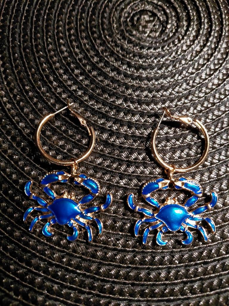 nieuwe oorbellen krab in blauw, Overige materialen, Hangers, Blauw, Nieuw