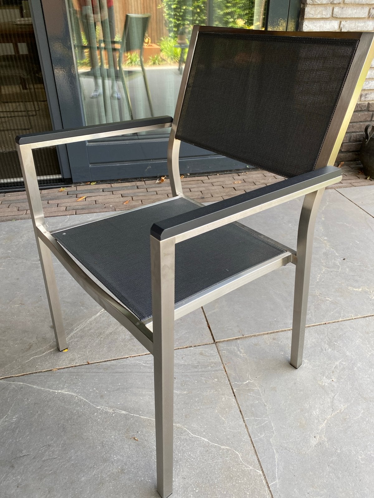 4 stuks Moderne stapelbaar tuinstoel RVS Bernstein Freiburg, Tuin en Terras, Tuinstoelen, Ophalen, Gebruikt, Rvs, Stapelbaar