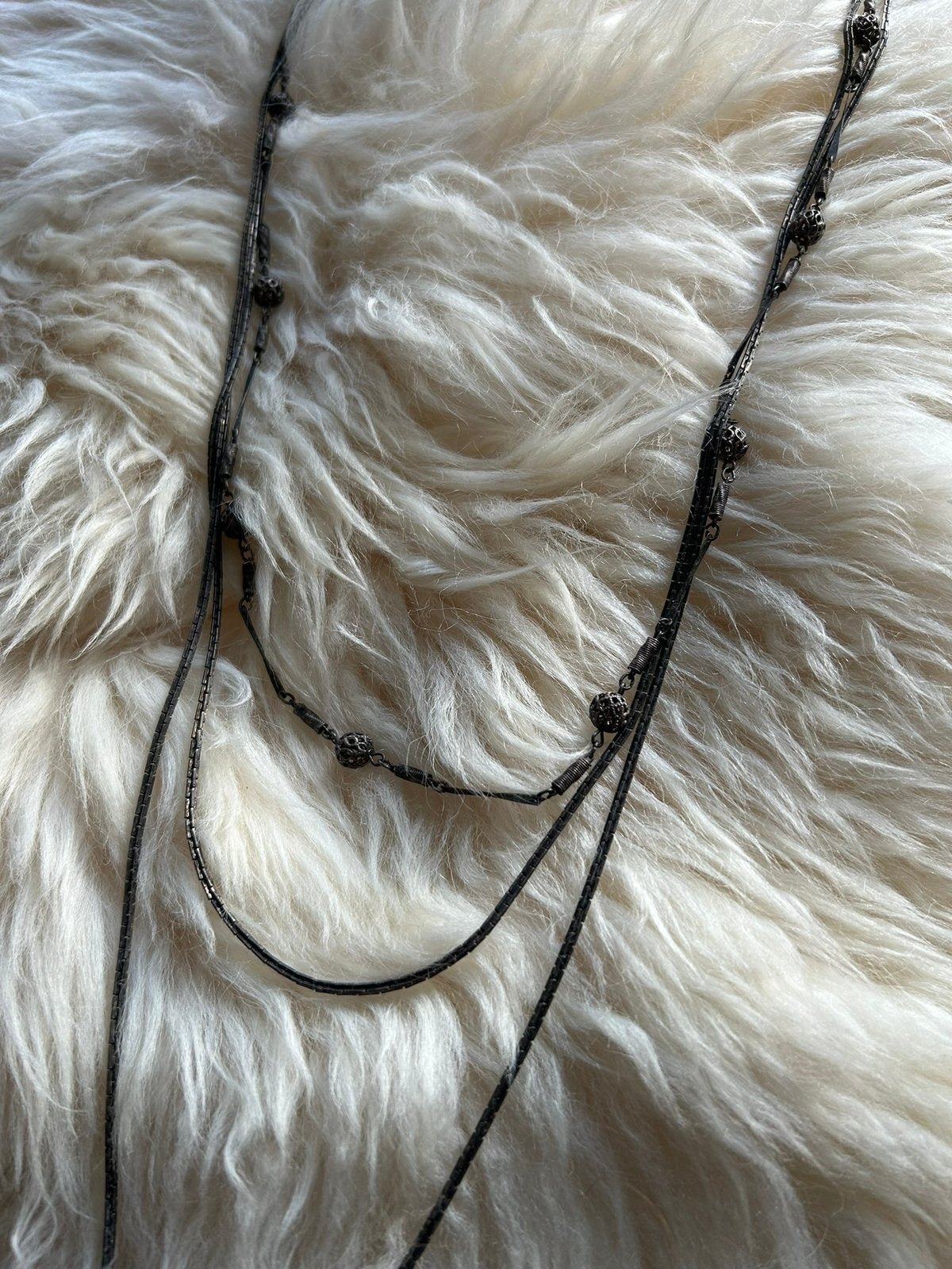 Lange zilveren ketting met lagen, Sieraden, Tassen en Uiterlijk, Kettingen, Ophalen of Verzenden, Zo goed als nieuw, Zilver, Overige materialen
