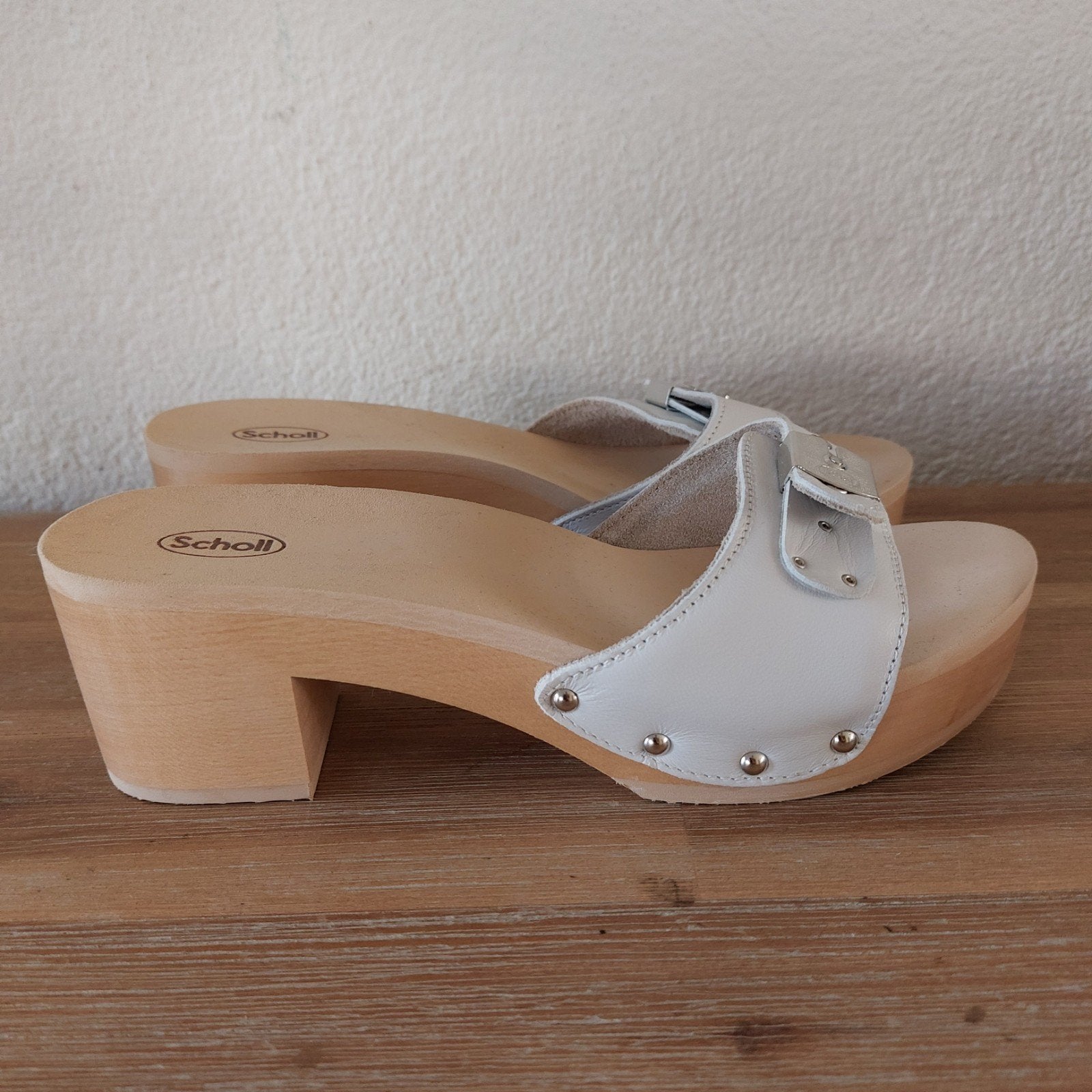 Scholl Clog,muiltje,Klepper,sandaal, Scholl, Wit, Zo goed als nieuw, Sandalen of Muiltjes