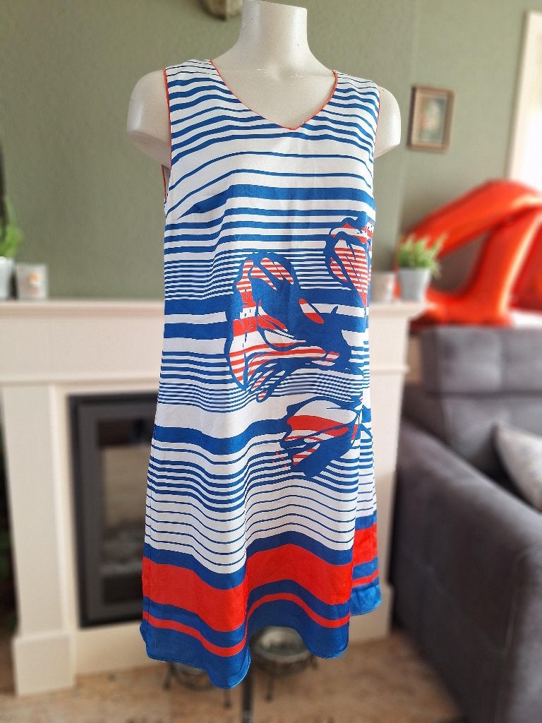 Atmos blauw wit rood maritiem jurk NL 40, Kleding | Dames, Maat 38/40 (M), Knielengte, Gedragen, Verzenden