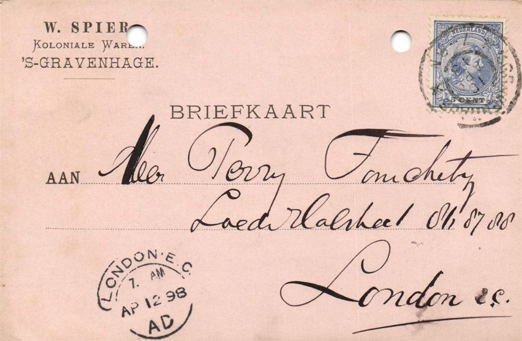 W. Spier, s-Gravenhage - 04.1898 - briefkaart, Ophalen of Verzenden, Briefkaart