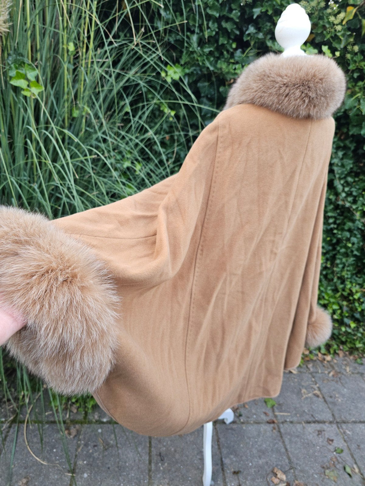 Angora & Wol Cape met Bontkraag en Manchetten, Kleding | Dames, Collection Saphir, Bruin, Maat 42/44 (L), Ophalen of Verzenden