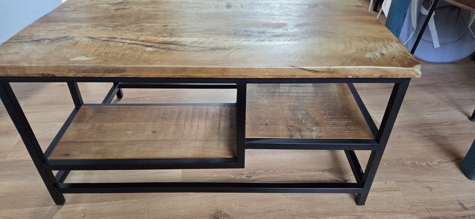 tafel mango hout met metaal, Ophalen, 100 tot 150 cm, 50 tot 100 cm, Metaal