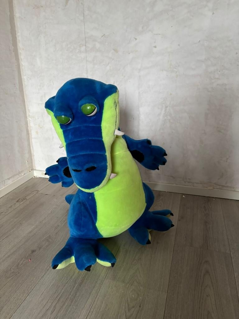 Grote blauw-groene dinosaurus knuffel, Gebruikt, Dinosaurus, Blauw, Ophalen of Verzenden