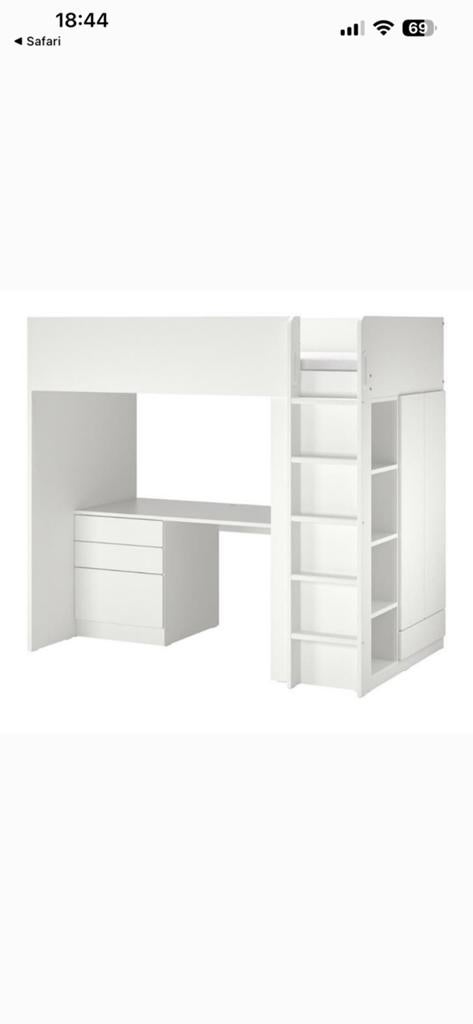 Ikea Hoogslaper  Smastad met bureau en lades, Gebruikt, Eenpersoons, 210 cm, Ophalen of Verzenden