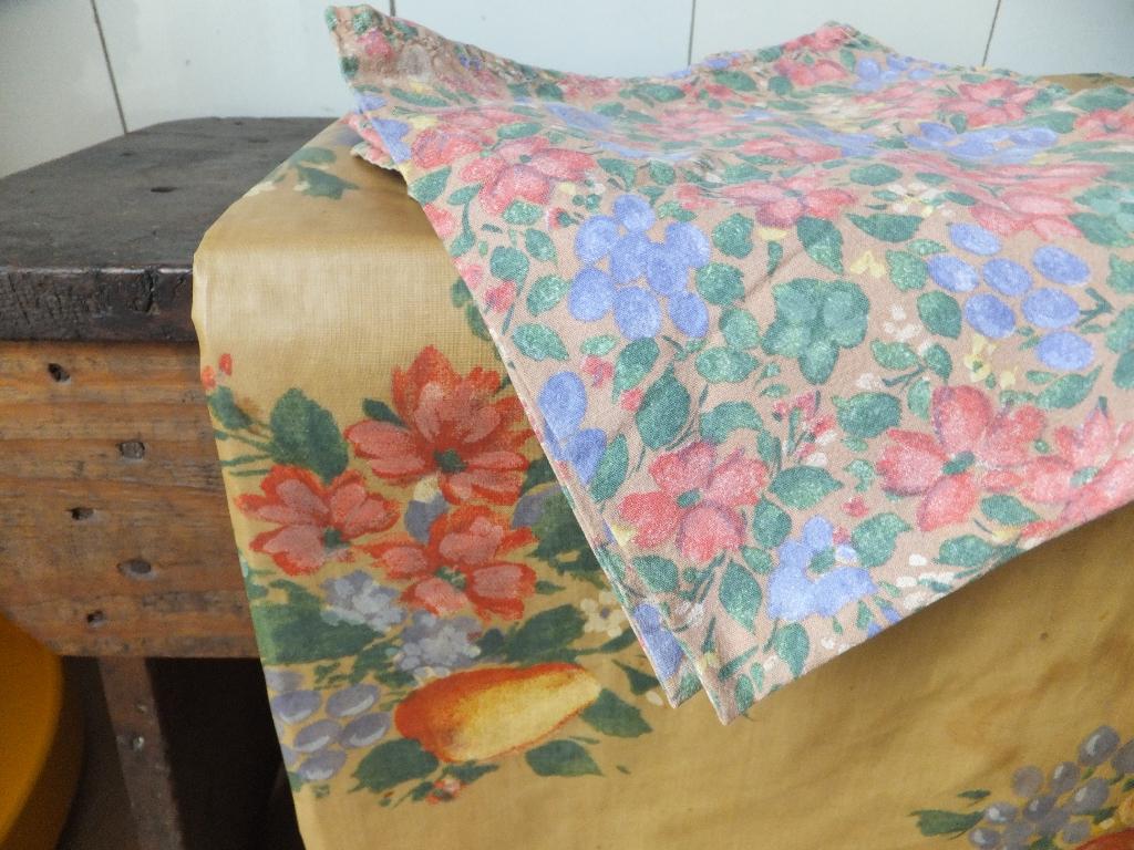 groot vintage tafelzeil kleed tafel servetten katoen france, Ophalen of Verzenden