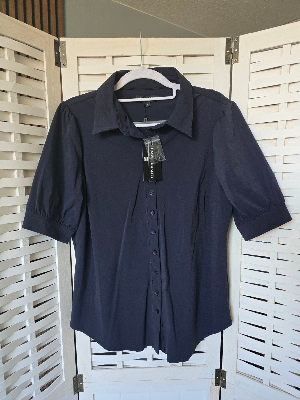 Nieuw mi piace blouse L donkerblauw pofmouw, Ophalen of Verzenden, Nieuw, Blauw