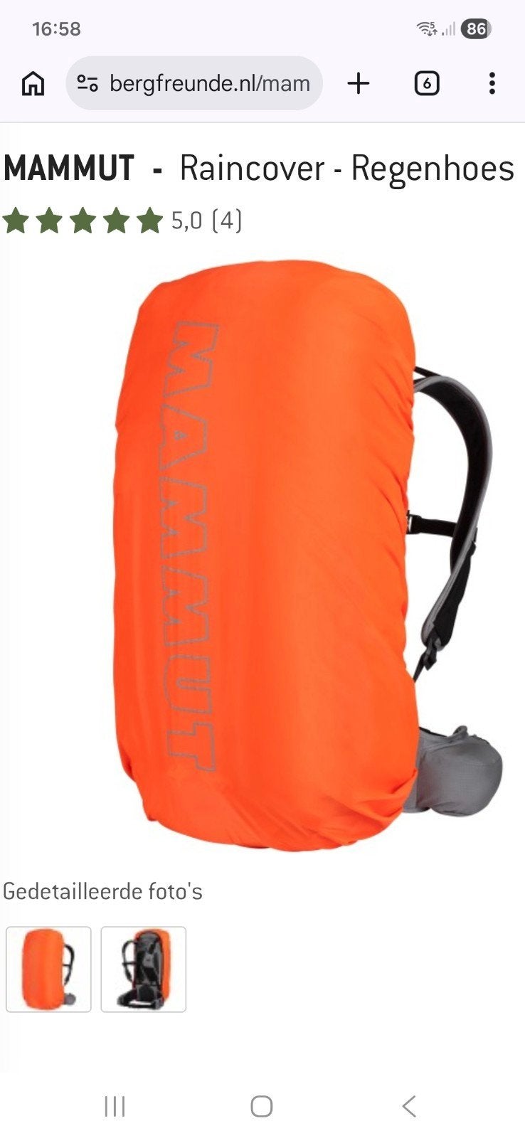 Mammut Regenhoes voor rugzak 40 - 50 liter (maat L) NIEUW!!, Ophalen of Verzenden, Nieuw