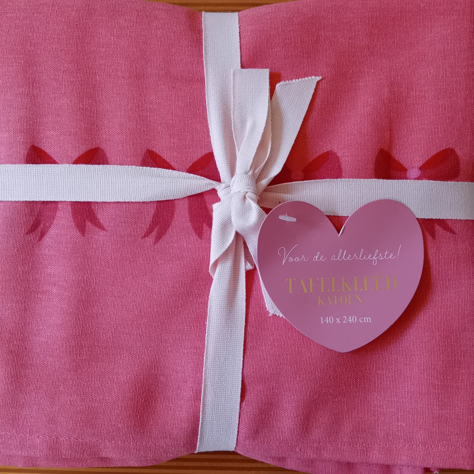 Nieuw Feestelijk Roze Tafelkleed met Strikjes 140x240 cm, Nieuw, Ophalen of Verzenden, Katoen, Roze