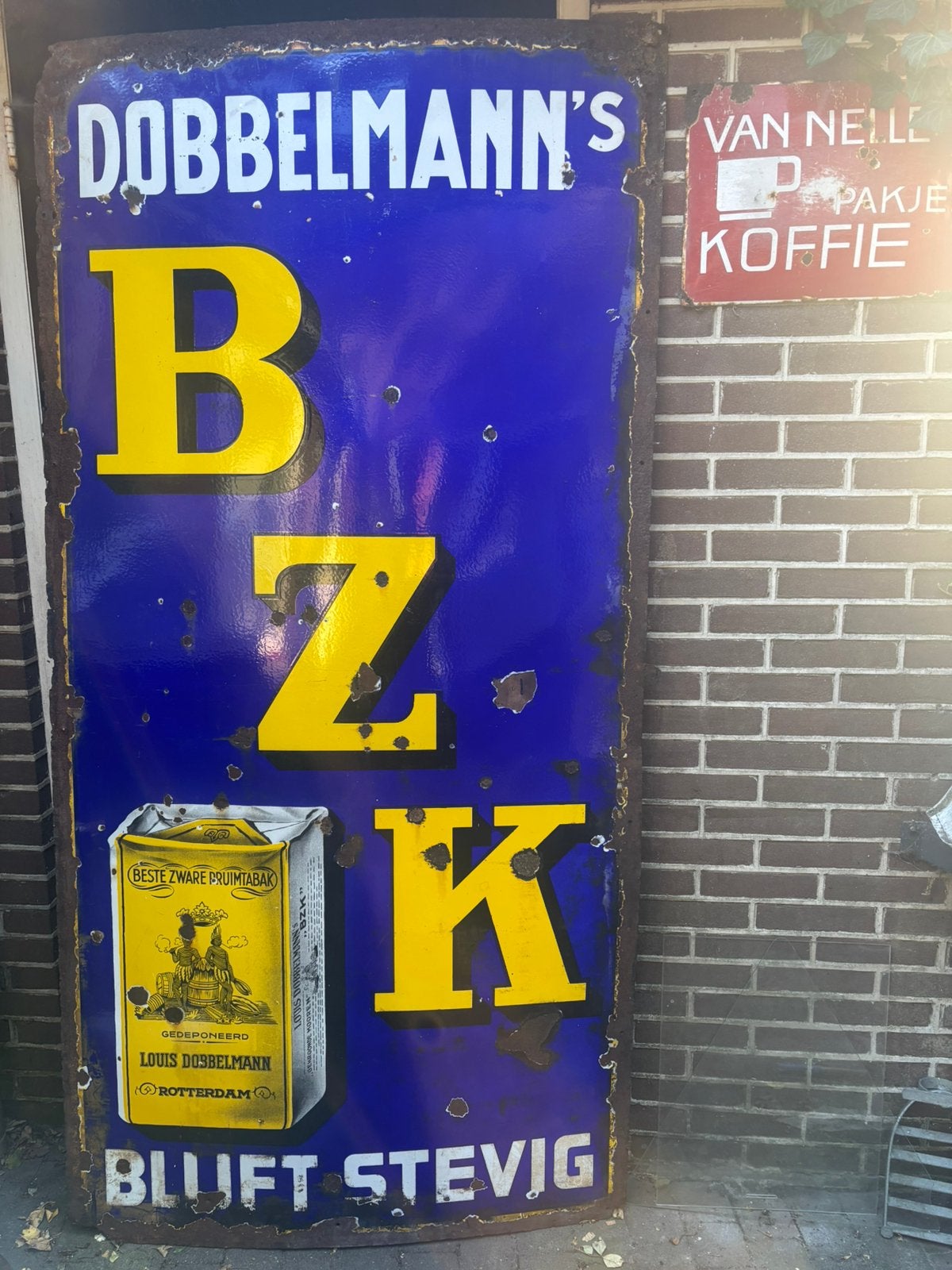 Oud Jaren '30 Emaille Bord Dobbelmann's BZK Tabak 1x2m, Ophalen