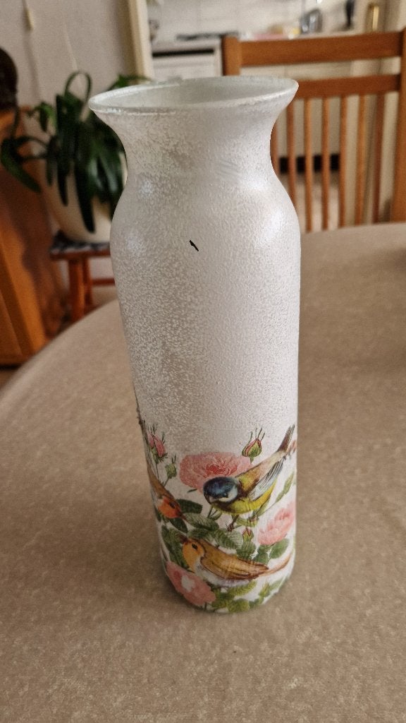 oude vaas beschilderd glas met vogels, Antiek en Kunst, Ophalen of Verzenden