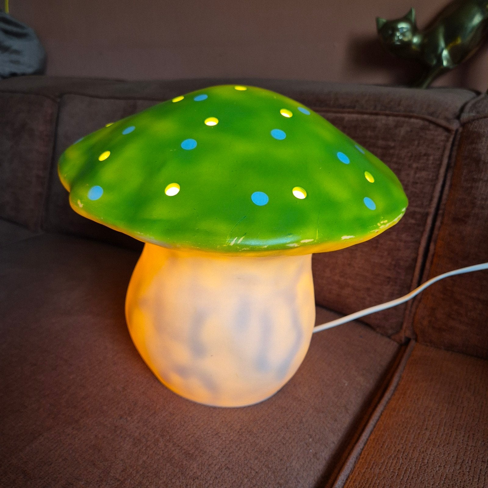 Vintage Heico groene kunstof paddenstoel lamp, Figuurlamp, Kunststof, Overige merken, E14 (klein)