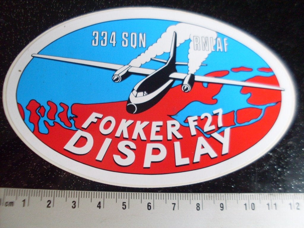 2x sticker squadron 334 rnlaf fokker f27 display, Verzenden, Zo goed als nieuw, Bedrijf of Vereniging