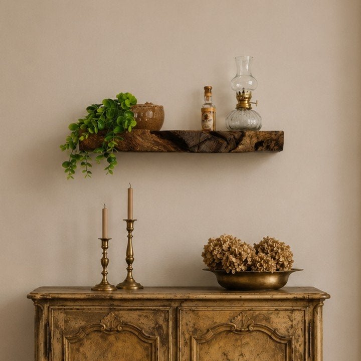 Zwevende wandplank eikenhout + montagepennen 56,5cm #290, Houtatelier M.Y., Info@myhoutatelier.nl, Nieuw, Ophalen of Verzenden
