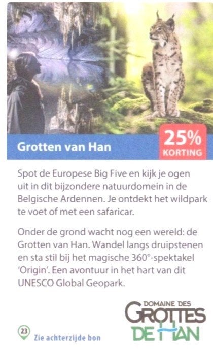 Grotten van Han 25% korting, Tickets en Kaartjes, Musea, Drie personen of meer, Kortingskaart