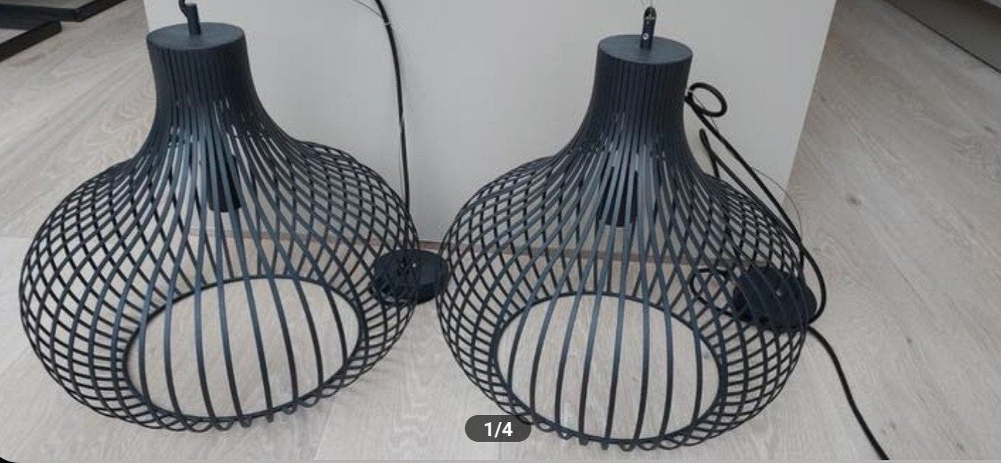 Set van 2 Zwarte Industriële Hanglampen - Zo goed als nieuw, Ophalen, E27 (groot), Zo goed als nieuw, Metaal