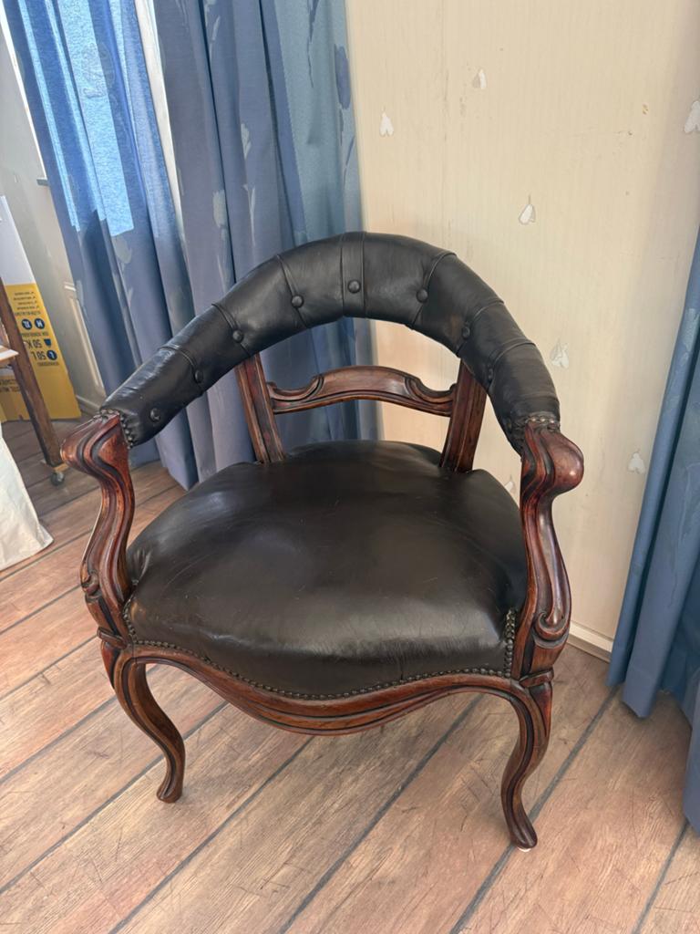 Antieke Stoel met Zwart Lederen Bekleding, Antiek en Kunst, Ophalen