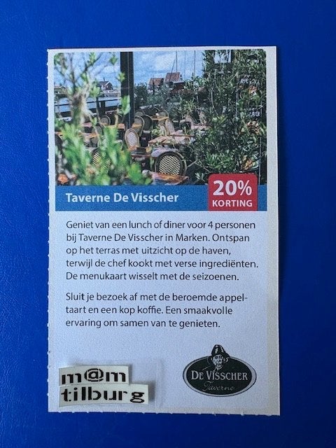 Taverne De Visscher 20% korting tot 1-7-2027, Drie personen of meer, Kortingsbon, Overige typen