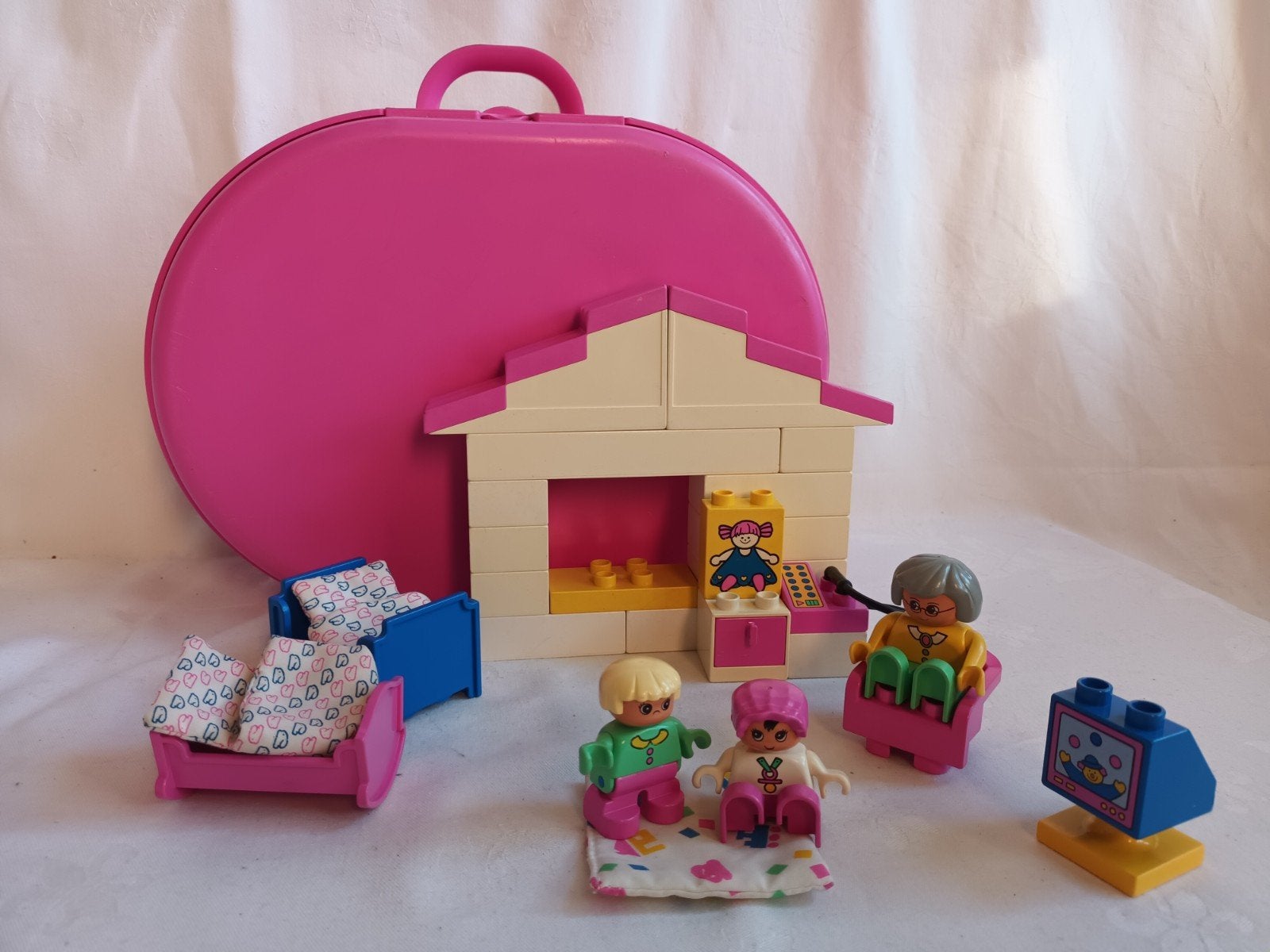 Vintage Duplo 2796 met roze koffer,  oma en kleinkinderen, Gebruikt, Ophalen of Verzenden, Duplo, Complete set