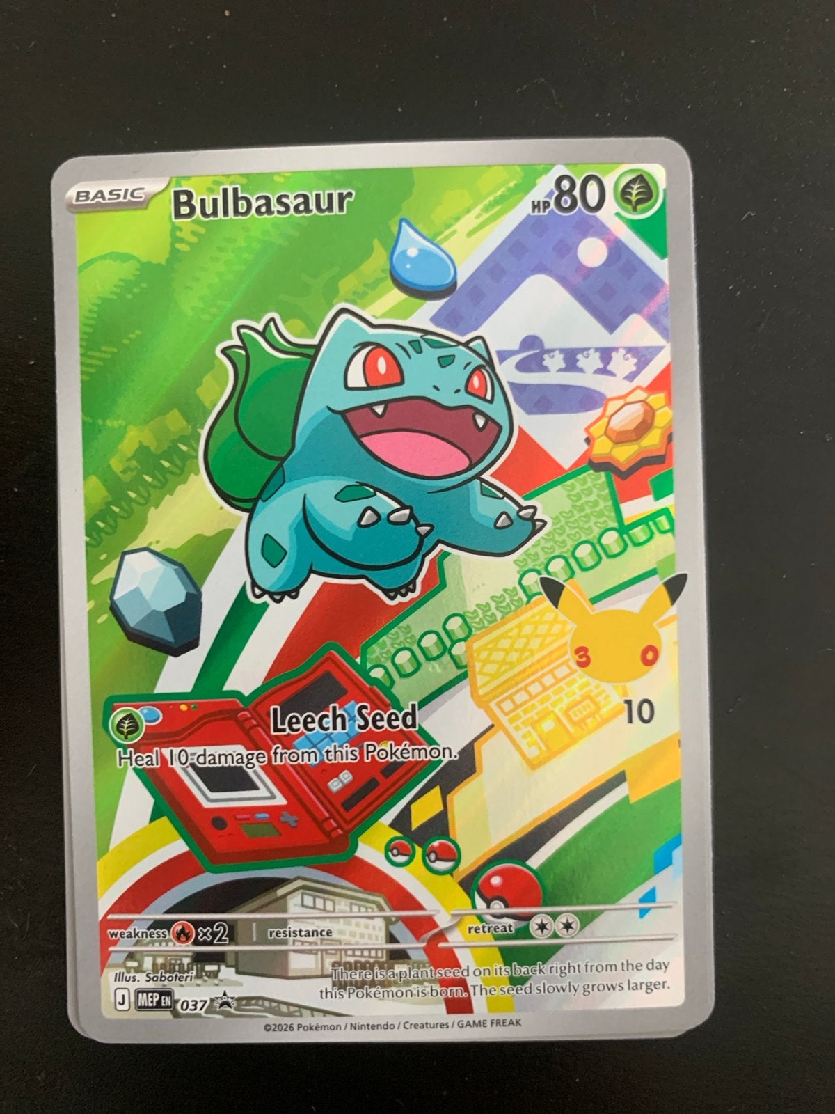 Bulbasaur Pokémon Kaart - Saboteri Illustratie, Ophalen of Verzenden, Zo goed als nieuw, Losse kaart