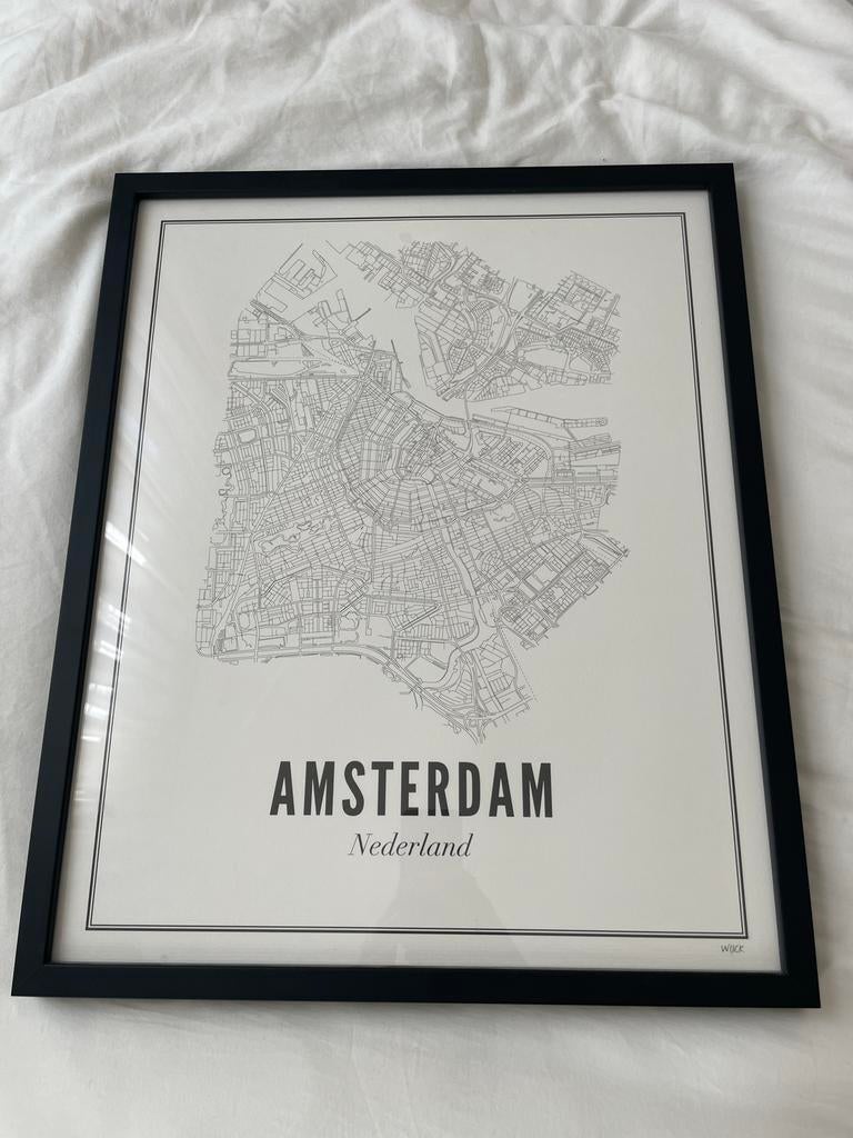 Van Wijck poster Amsterdam ingelijst, Overige materialen, Ophalen of Verzenden, Zo goed als nieuw, 75 cm of meer