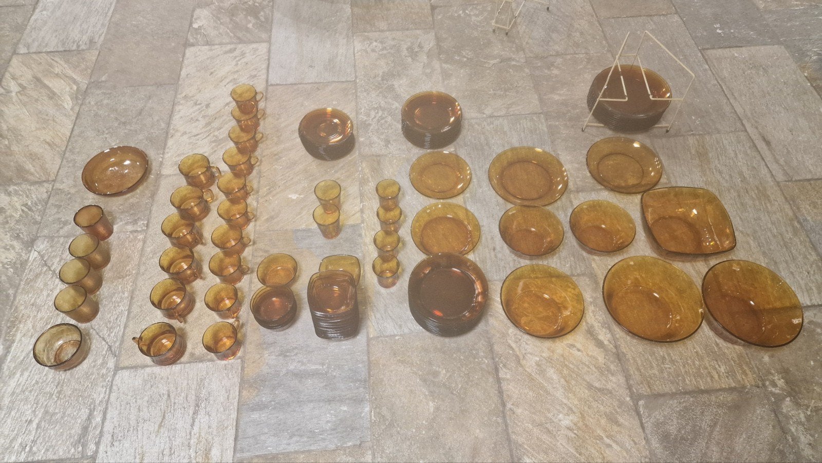 Uitgebreid Duralex Servies Amberkleurig - Vintage Glas, Ophalen, Gebruikt, Overige merken, Vintage