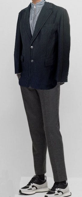 HUGO BOSS 😎 krijtstreep blazer met winter kraag mt 48, Zo goed als nieuw, Grijs, BOSS Hugo Boss, Verzenden