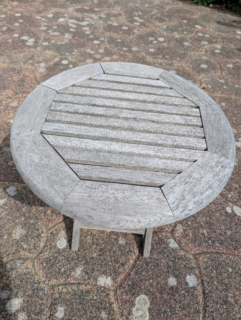 Teak tuintafeltje, Tuin en Terras, Tuintafels, Ophalen, Gebruikt, Rond, Teakhout