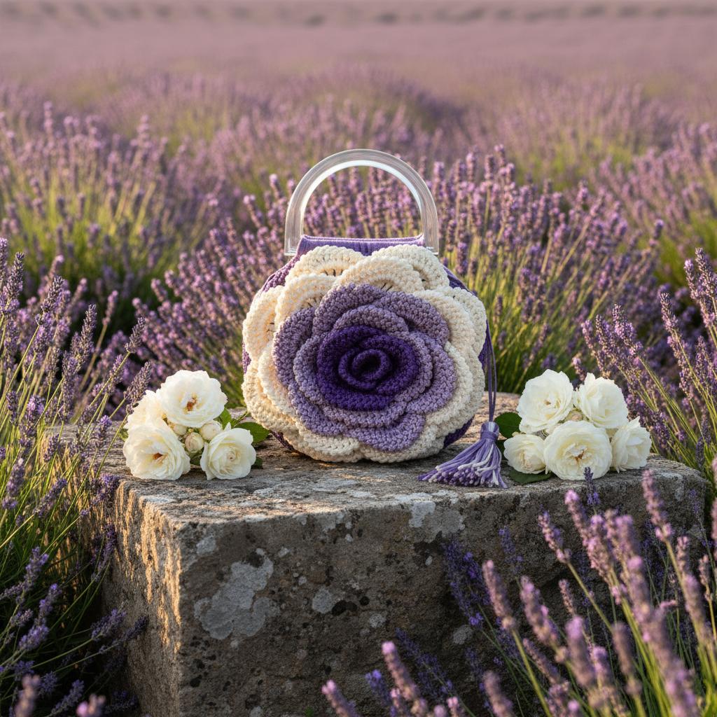 Gehaakte handtas roos – Amethyst – Victoriaans, Ophalen of Verzenden, Nieuw, Paars, Handtas