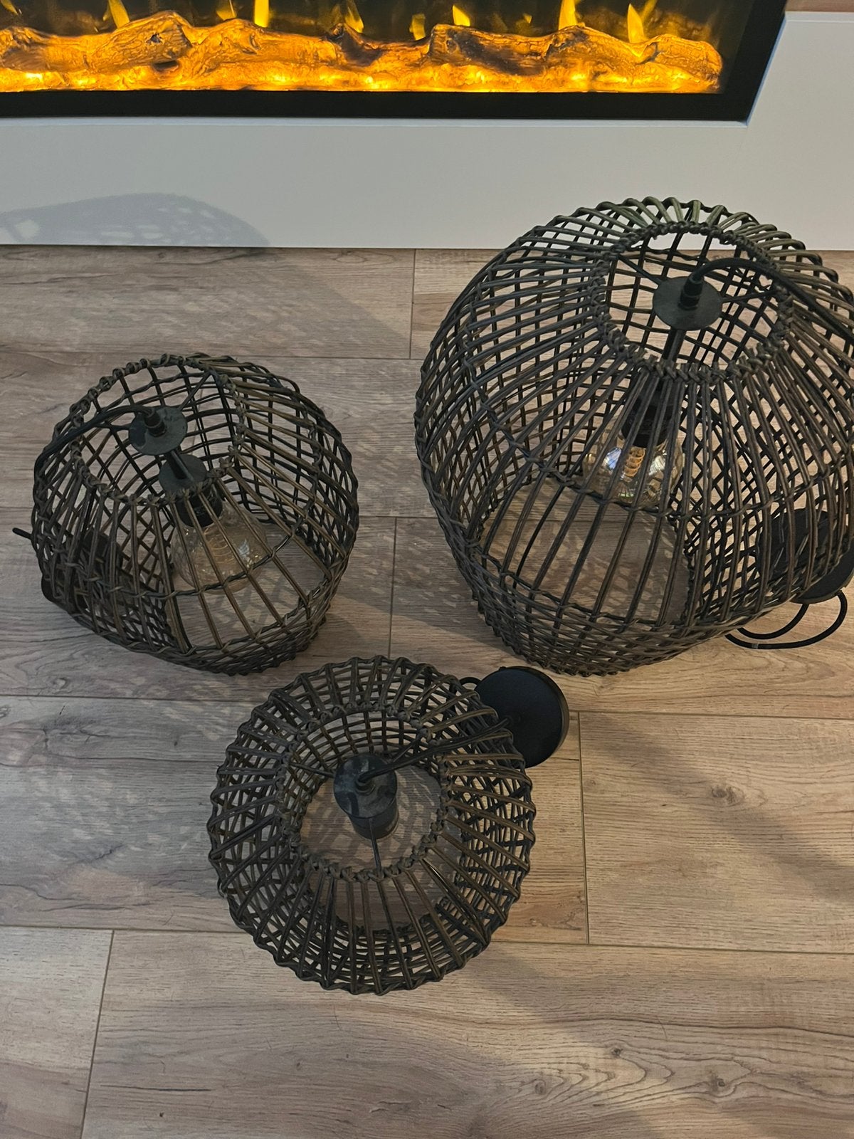 3 rotan lampen, Ophalen, Zo goed als nieuw, Metaal