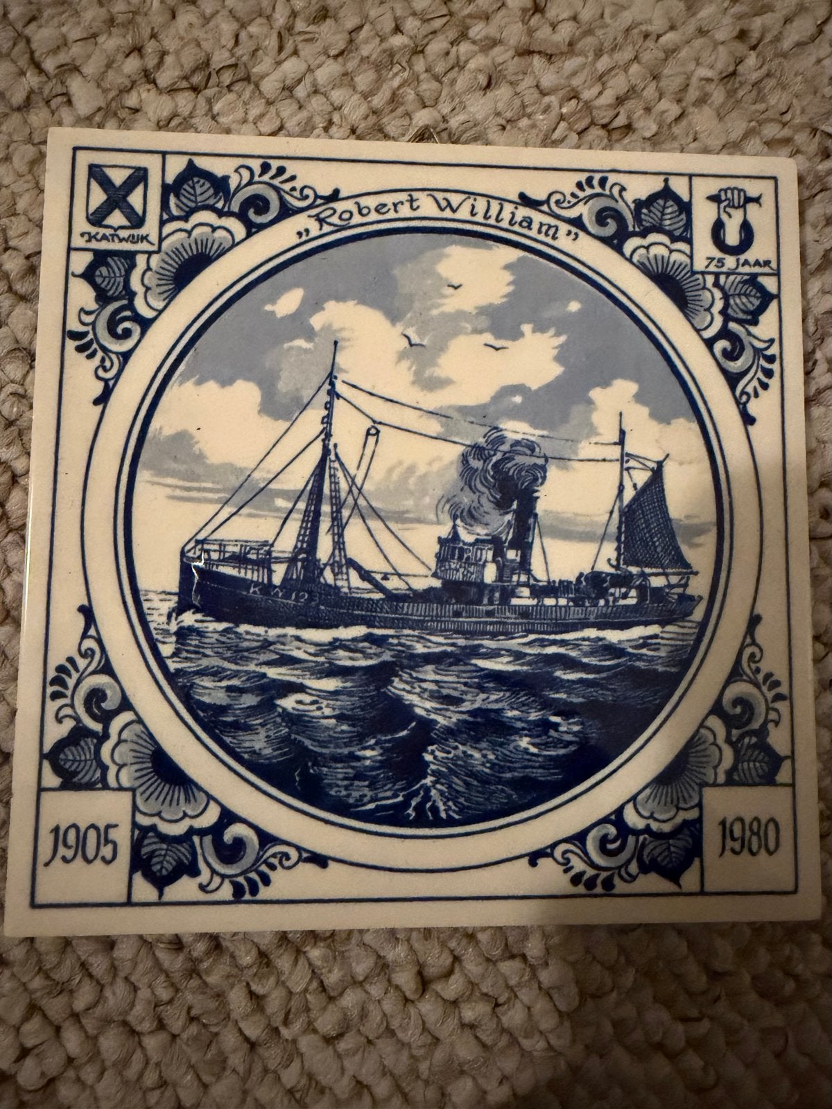 Delfts Blauw Tegel "Robert William" Katwijk 1905-1980, Ophalen