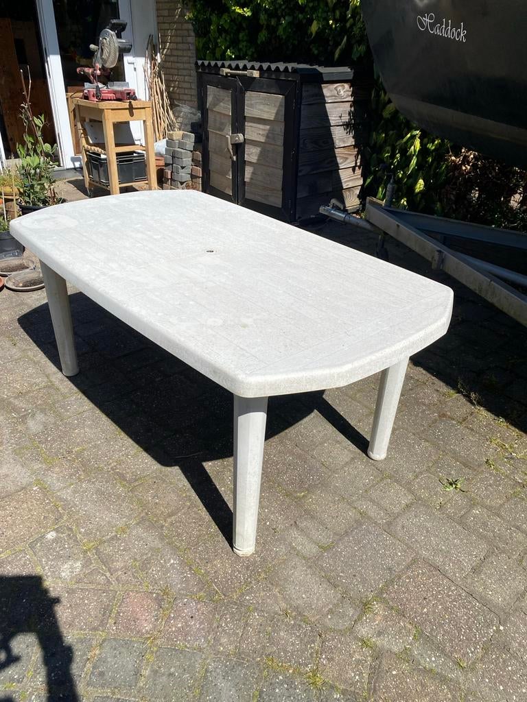 Witte kunststof tuintafel  170x90x70 (lxbxh), Tuin en Terras, Tuintafels, Ophalen, Gebruikt, Rechthoekig, Kunststof