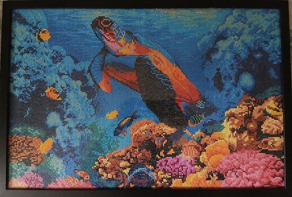 Diamond painting schilderij 63x43 cm met lijst, Ophalen of Verzenden, Nieuw, Klaar om op te hangen, Knutselwerk