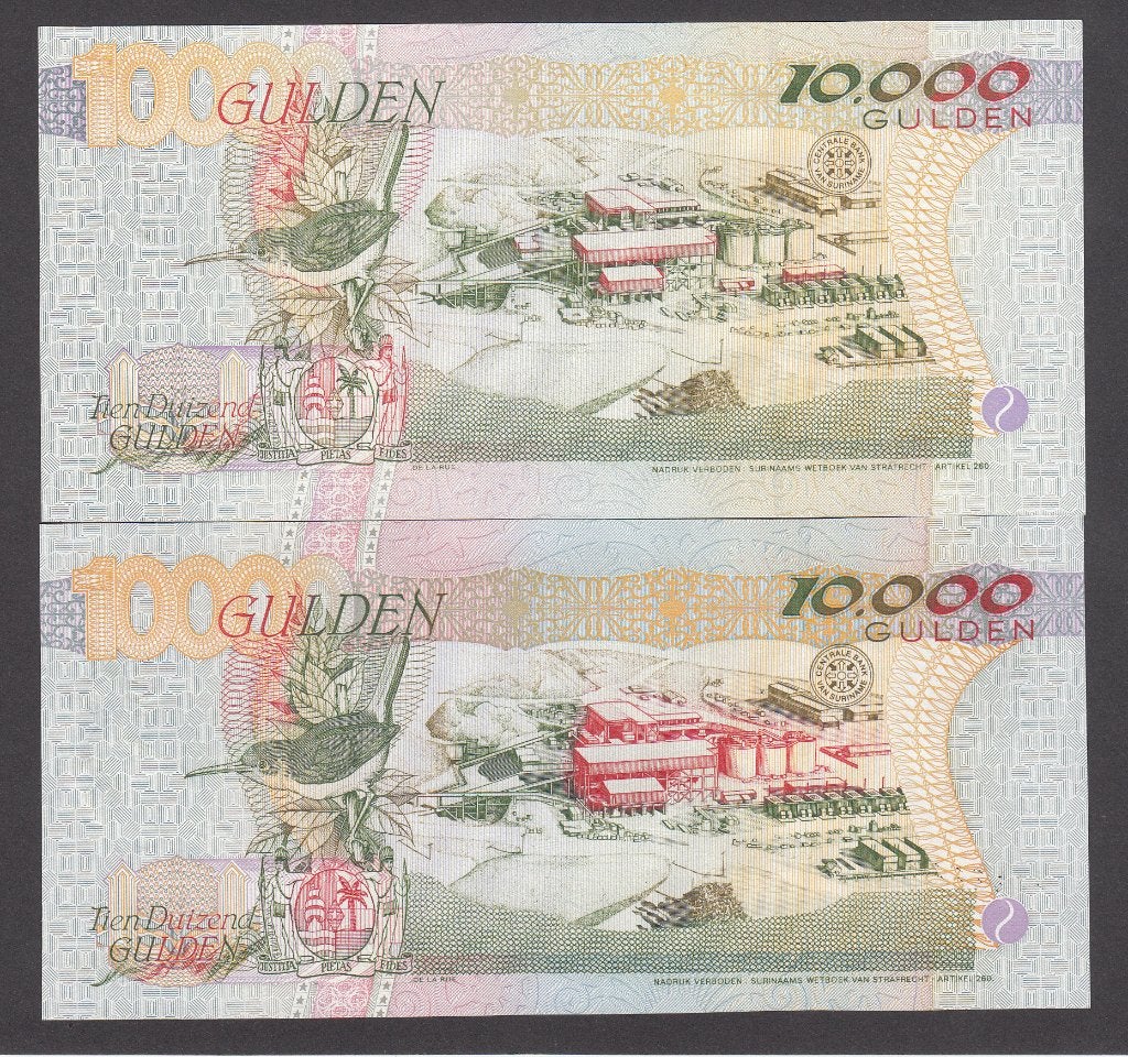 Suriname - 2 x 10.000 gulden 5.10.1997 UNC schaars P144,145, Ophalen of Verzenden, Zuid-Amerika