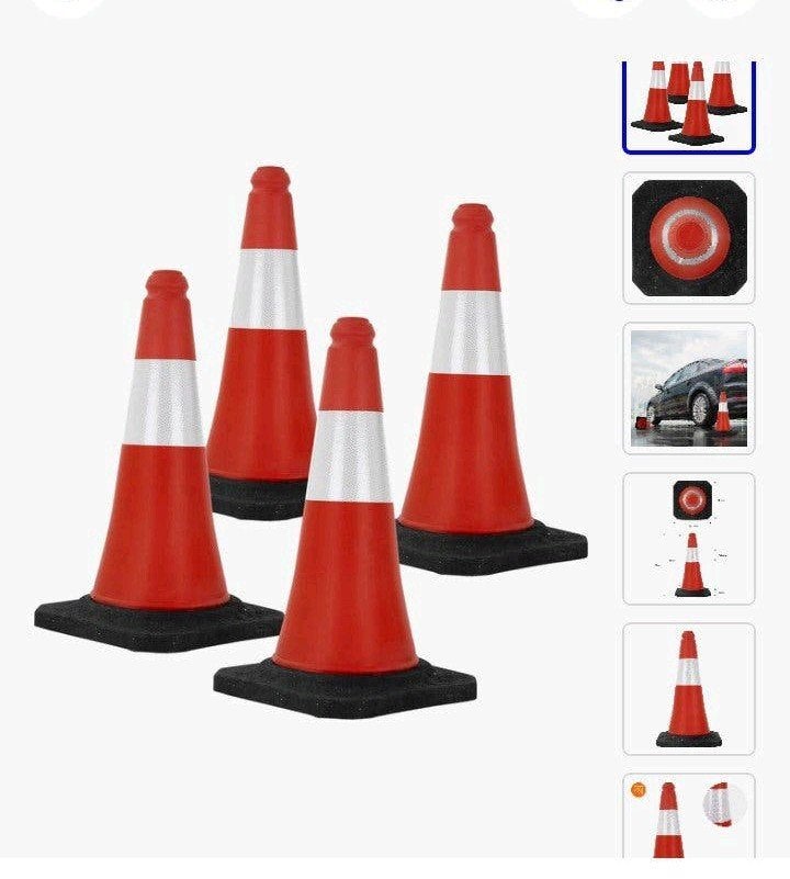 Set van 4 verkeerskegels, 51cm, rood/wit, verzwaard, nieuw, Ophalen