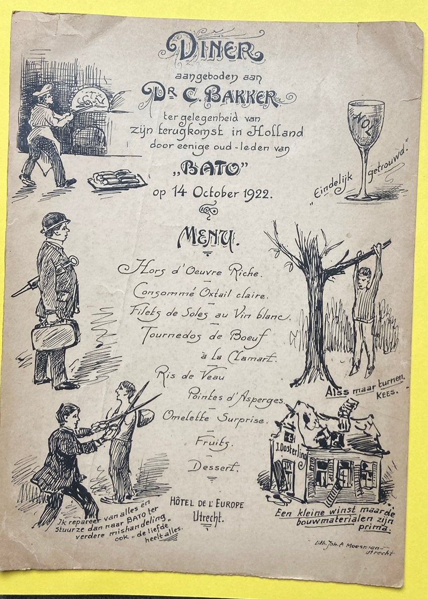 Menu BATO Utrechtsch Studenten Corps 1922, Verzamelen, Ophalen, Gebruikt