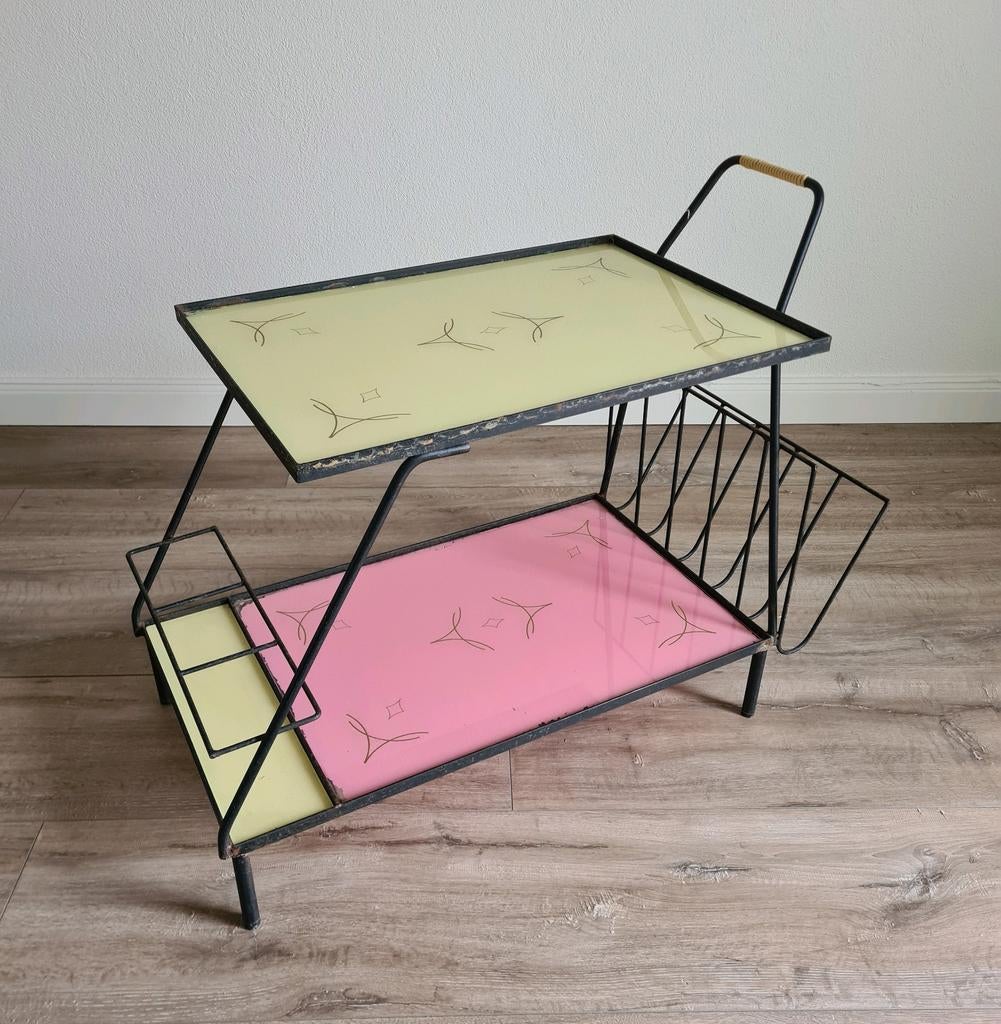 Vintage trolley barwagen retro glas mcm glazen, Ophalen of Verzenden