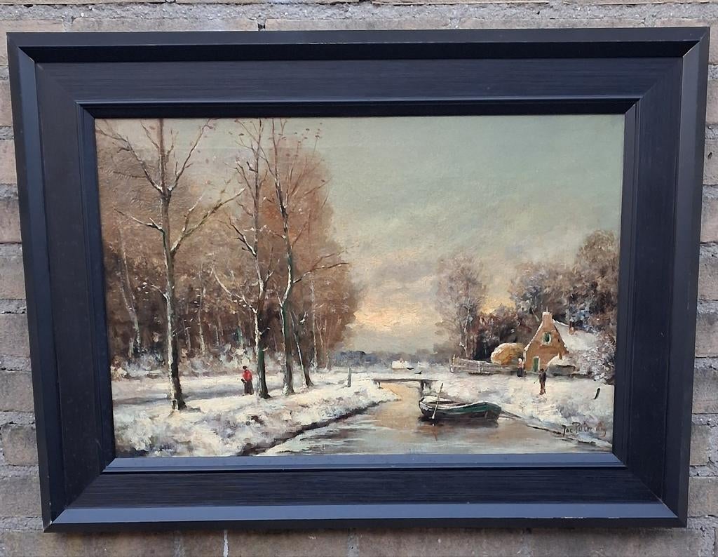 Winters landschap.  Sign.  Olie/doek. 76/56 cm., Ophalen