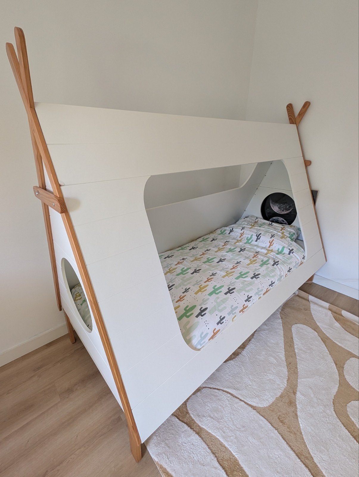 Woood Tipi Bed - 90x200  in Hout en Wit, Ophalen, Gebruikt, 90 cm, Eenpersoons