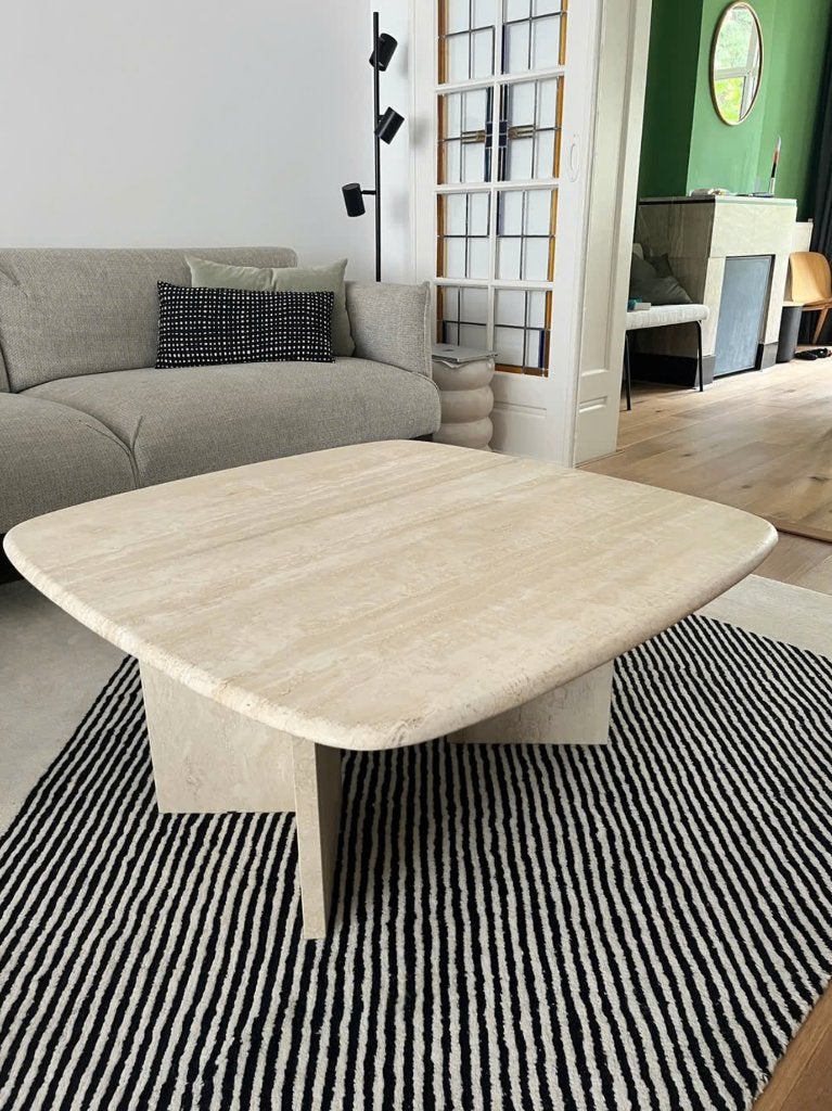 Prachtige Travertine Salontafel Beige Natuursteen 95 x 95 cm, Huis en Inrichting, Tafels | Salontafels, Ophalen, Overige materialen