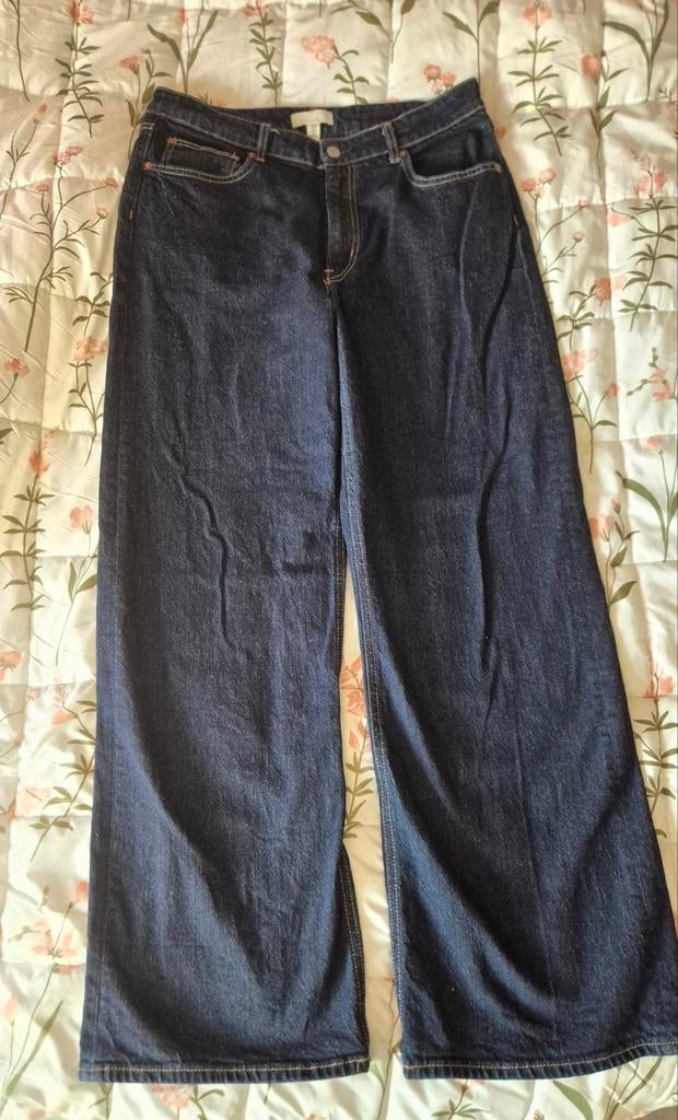 H&M Wide Leg Jeans - Donkerblauw - Maat 44, H&M, Blauw, Ophalen of Verzenden, Zo goed als nieuw