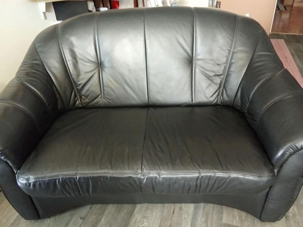 TKA ZWARTE ZGAN LEREN BANK/LOVE SEAT, Ophalen, Minder dan 75 cm, Tweepersoons, Leer